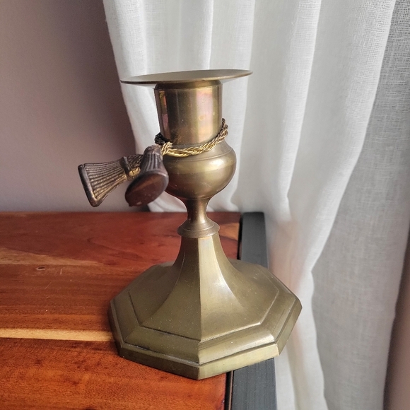 VINTAGE SOLID BRASS CANDLESTICK HOLDER MANUFACTURED IN INDIA 5.5" In Approx. - Picture 10 of 10